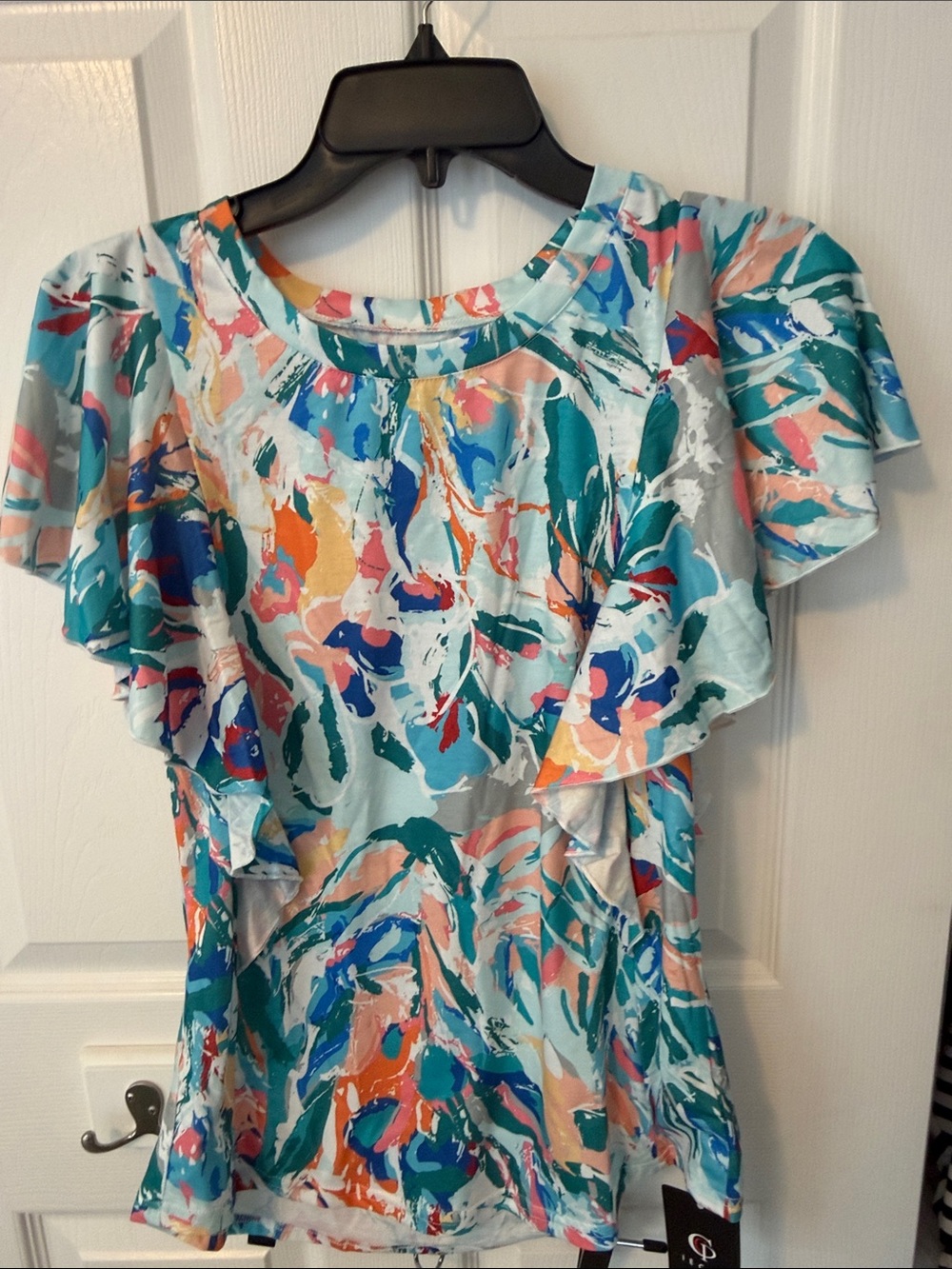 IECCP Colorful Abstract Flutter Sleeve Top - Teal Multi NWT small